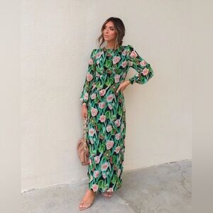 Vici Floral Maxi Dress in Green and Pink